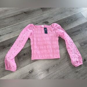 Abercrombie Kids Girls long-sleeve eyelet smocked top